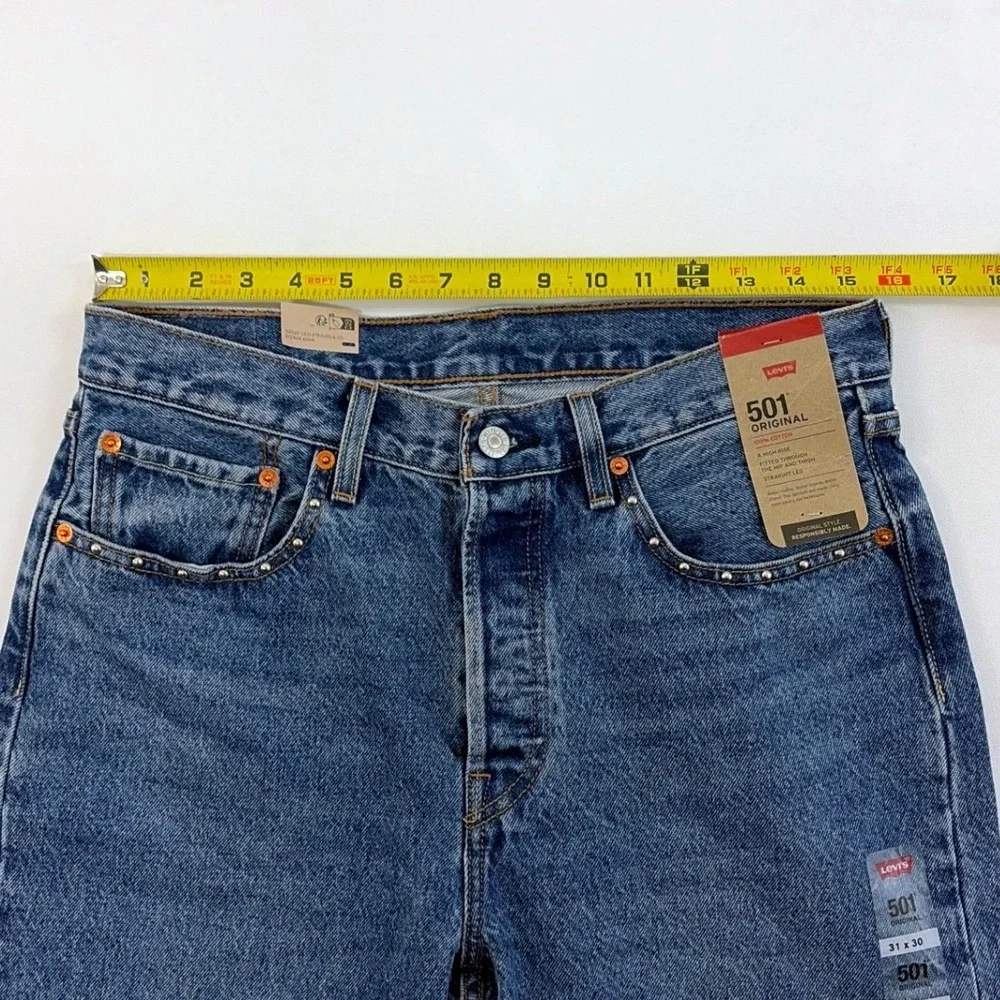 Levis 501 Original High Rise Straight Leg Studded Blue Jeans W31 L30 NEW NWT